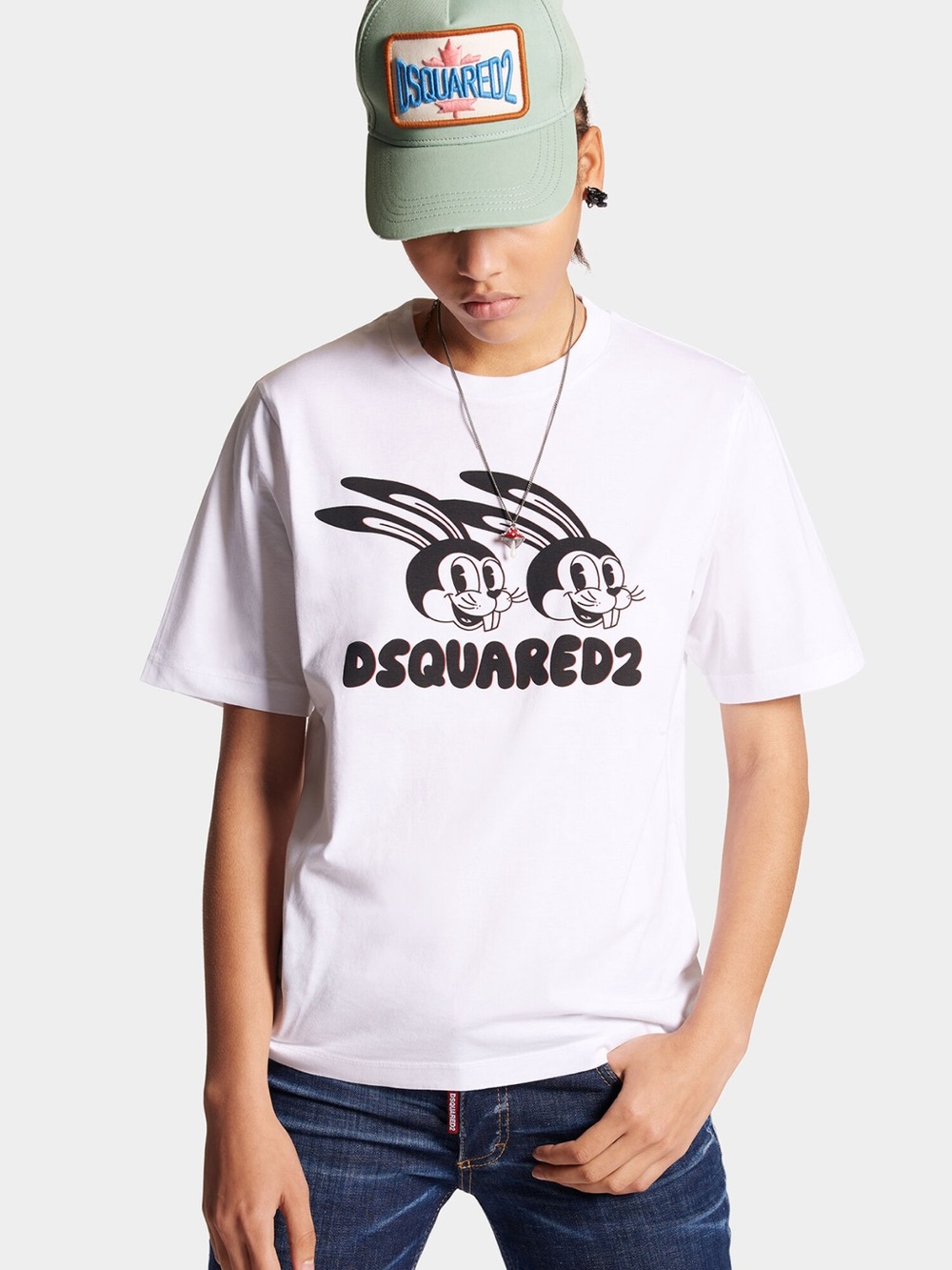 DSQUARED2 oversized unisex White Bunny Logo T-Shirt